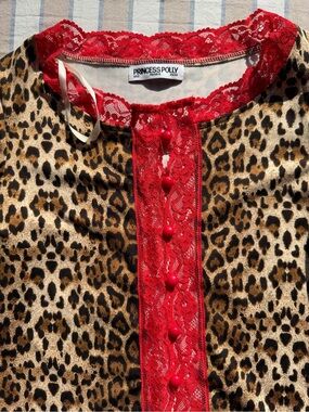Princess Polly Leopard Print Button-Front Top with Red Lace